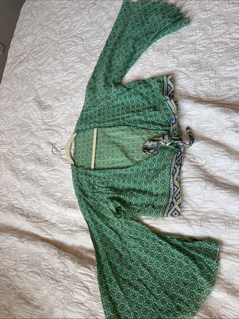 Green Printed Tie-Front Kimono